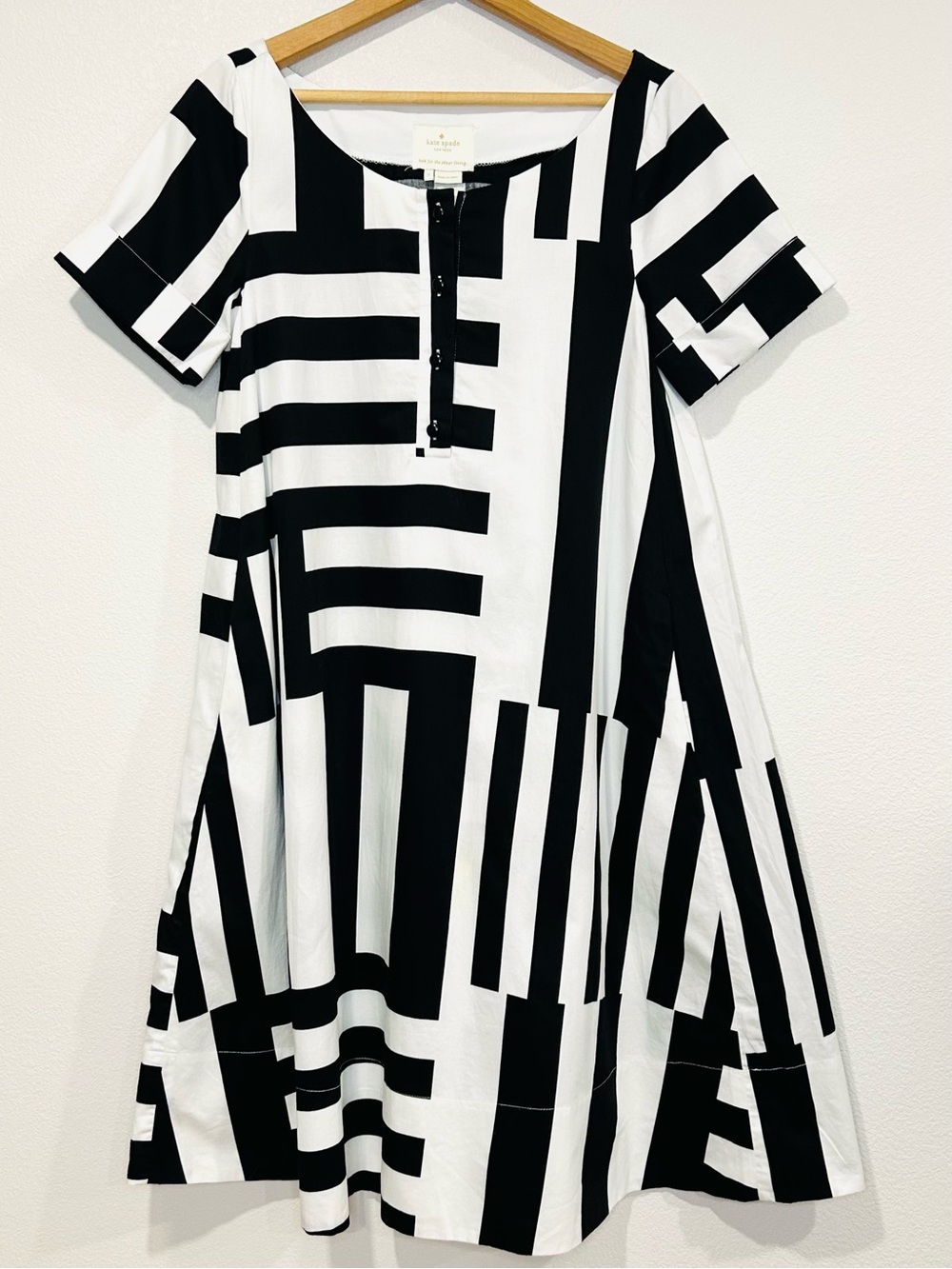 KATE SPADE Black & White Geometric Print Shift Dress Minimalist Oversized 0